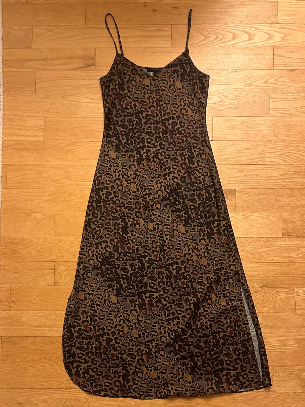 AllSaints Brown and Black Leopard Animal Print Maxi Dress